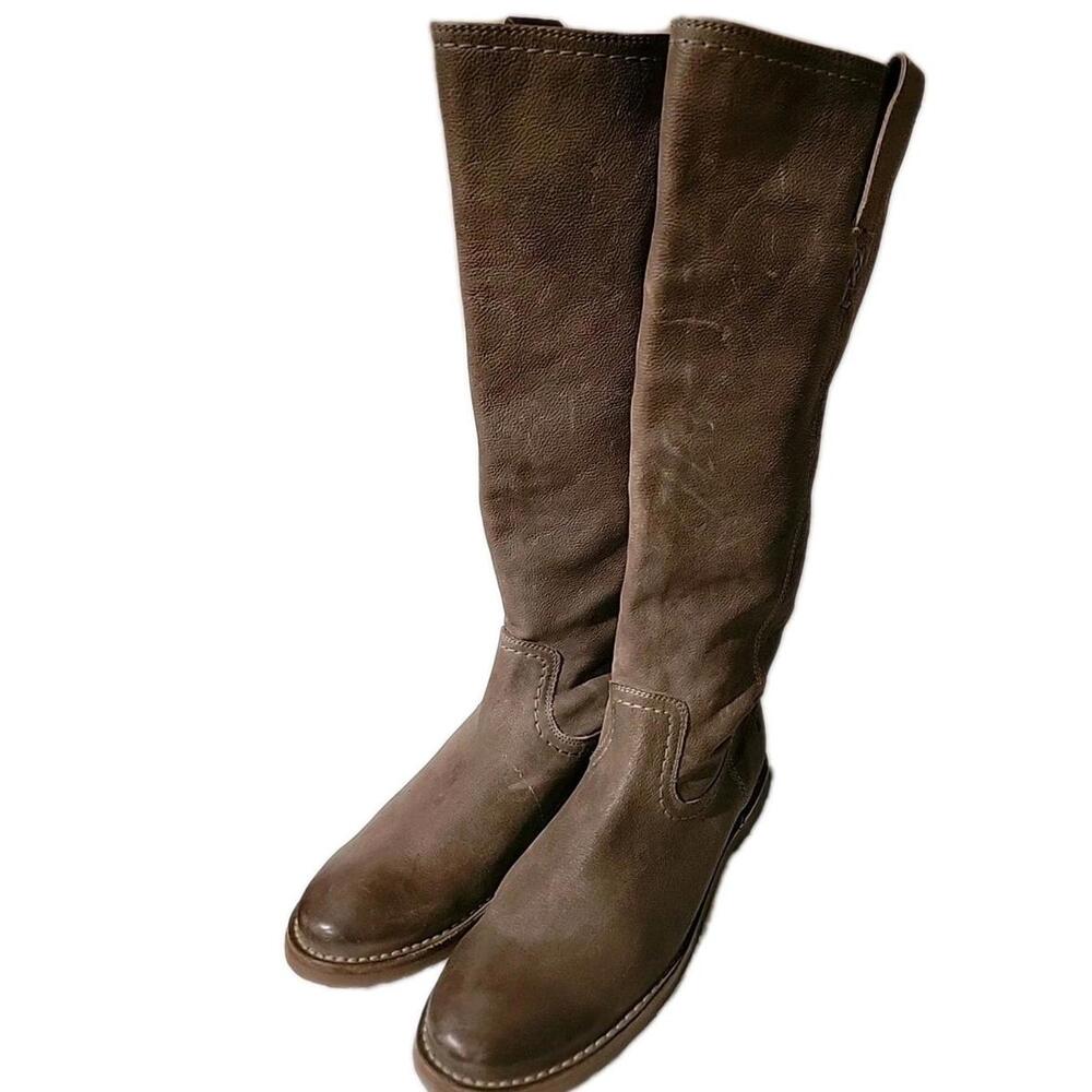 FRYE Celia X Stitch Leather brown Riding Boots Size 8 B pull on